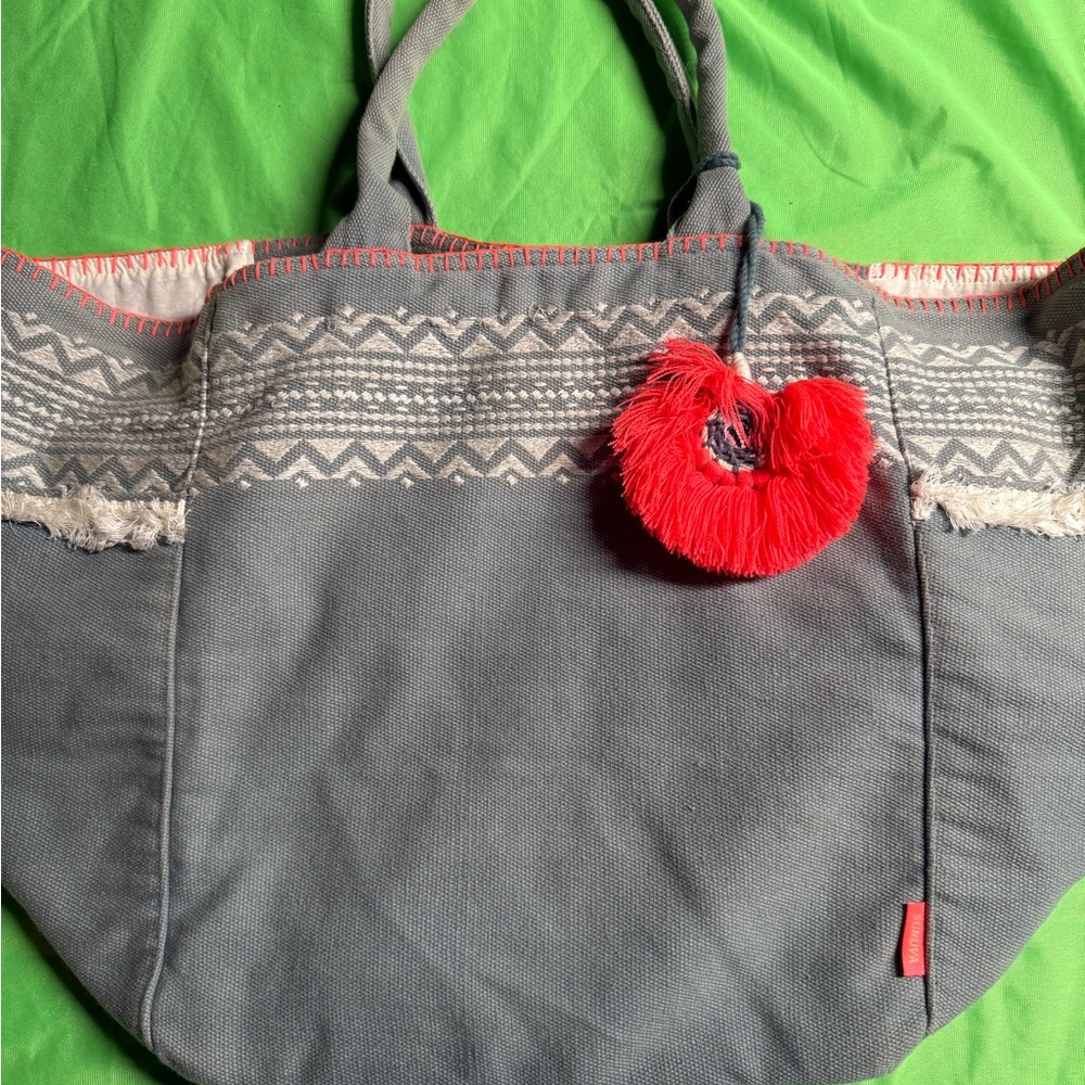 Chic Gray Tote with coral orange Tassel Accent